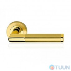 Linea Cali handle, Karina, on 102 round rosette, brass/matt brass
