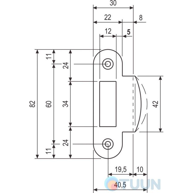 AGB Art. B010001303 ответная планка механизма сумм. латунь с полукругом от 8мм