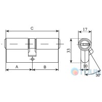 Циліндр RDA 35/30мм лаз. 65мм 5кл кругл.повор.ант.латунь