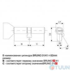 Cylinder BRUNO SECURITY CP 40/40mm las. 80mm 5cl flat. rot. chrome