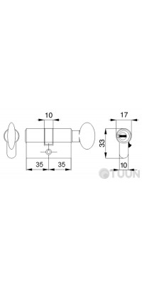 Cylinder Mgserrature 35/35 = 70mm key/key brass 5 keys