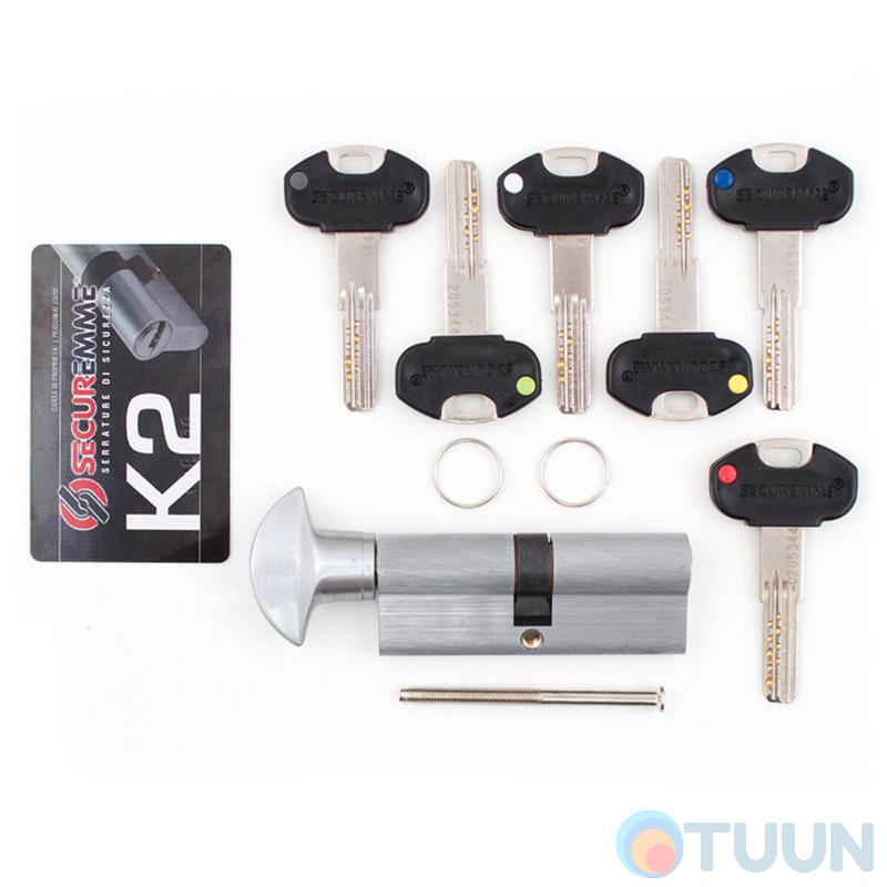Цилиндр Securemme 3200pcs45451x5 К2 45/45 мм 5кл +1 монтажный ключ/ручка мат.хром