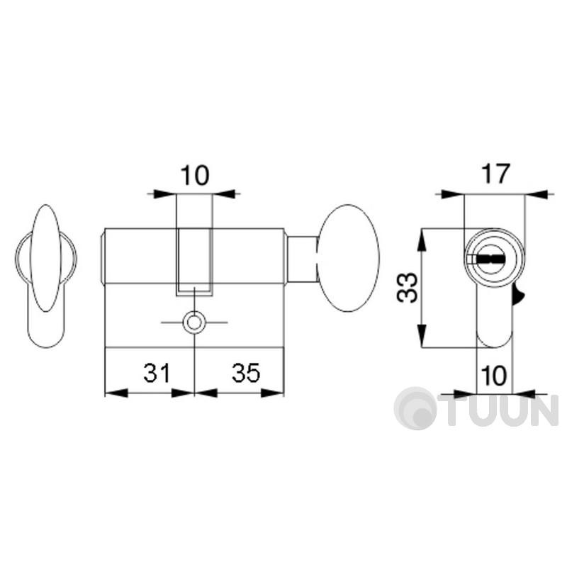 Циліндр Mgserrature 35/31 = 66mm кл/шток L 14mm латунь 5 ключей