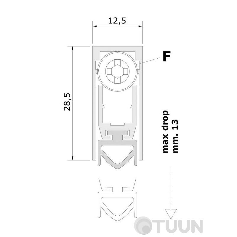 Aluminum threshold with rubber insert (fire-resistant) 63-43 cm 420