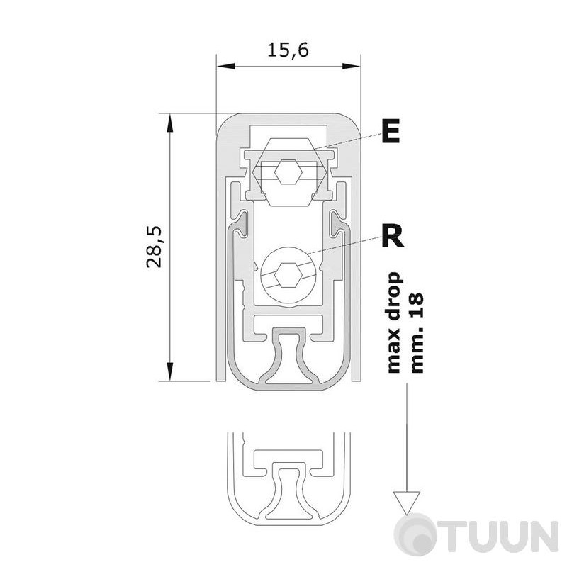 Aluminum threshold with rubber insert 83-73 cm 1700 XNS