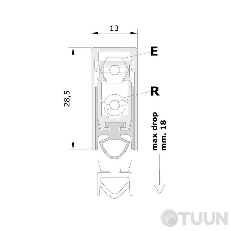 ACU Aluminum threshold with rubber insert 93-83 cm 1703 
