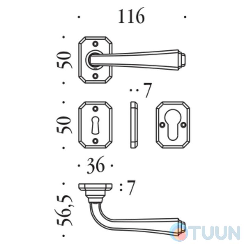 Colombo Bellagio handle KBE11RB BR unlacquered bronze