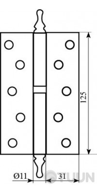 Hinge 125 * 2.5 (1 bearing, steel) semi-brass left, figured top Fuxia