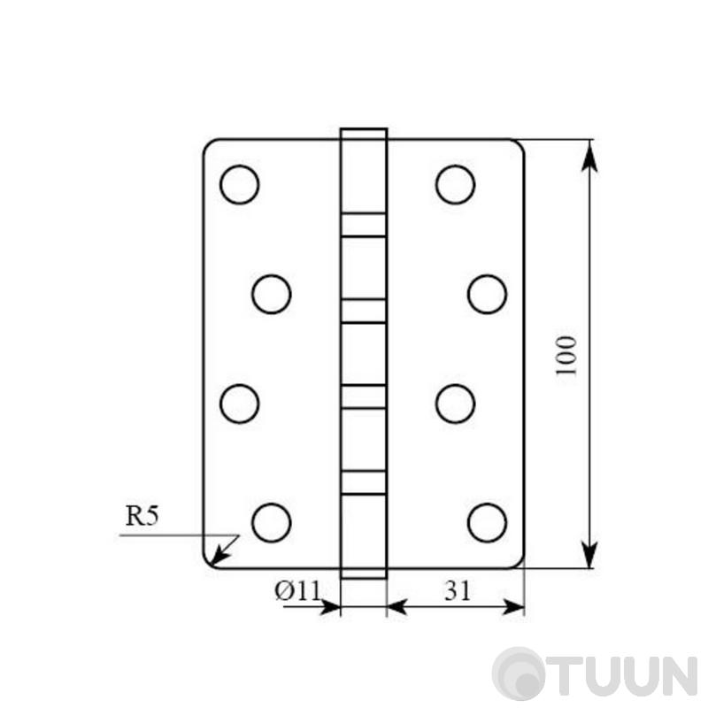 Hinge RDA 100*3*2.5 (4 panels, steel) closed R5 matt nickel