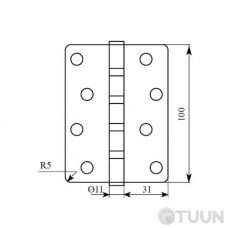 Hinge RDA 100*3*2.5 (4 panels, steel) closed R5 matt nickel