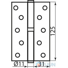 Завіса RDA 125*3*2,5 (1 подш, сталь) пол.латунь права