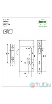 Замок для раздвижных под цилиндр MORTICE LOCK 500-50 SATIN NICKEL