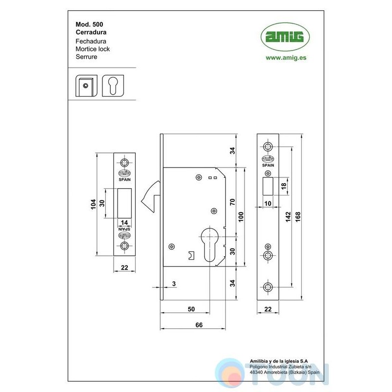 Замок для раздвижных под цилиндр MORTICE LOCK 500-50 SATIN NICKEL