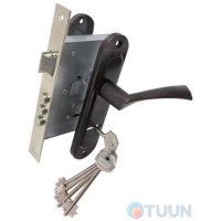 Комплект BR-55 (ручка на планке + сувальдный замок CY-5555F + 5кл) коричневый