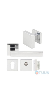 Quadra set for entrance doors (handle, knob, cylinder cover, armor cover) chrome