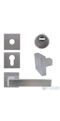Quadra set for entrance doors (handle, knob, cylinder cover, armor cover) matt chrome