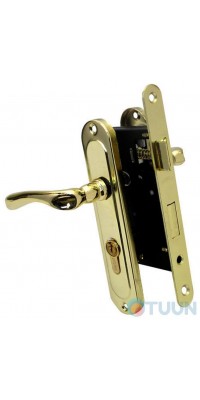 Set (handle on the bar 0528 + lock 968-45 + cylinder 65mm +3 keys) polished brass