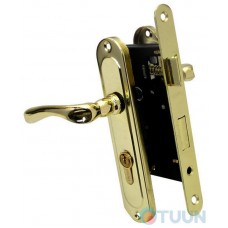 Set (handle on the bar 0528 + lock 968-45 + cylinder 65mm +3 keys) polished brass