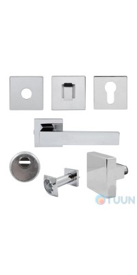 Quadra set for entrance doors (handle, knob, cylinder cover, upper/lower cover, armor cover, peephole) chrome