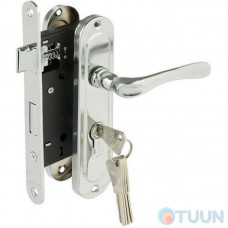 Set (handle on the bar 0528 + lock 968-45 + cylinder 65mm +3 keys) chrome