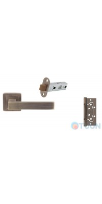 Комплект SUPER MAB: Ручка Spark мат ант латунь + защелка 100R + 2 петли Eurocento