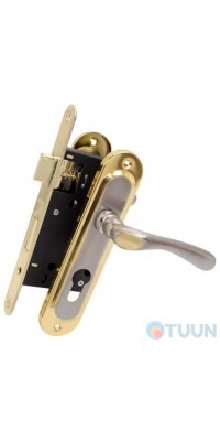Set (handle on the bar 55910K6+lock 968-45 without cylinder) matte nickel/gold