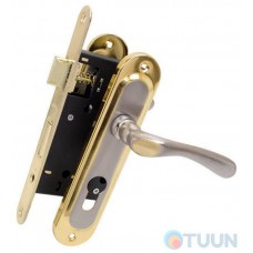 Set (handle on the bar 55910K6+lock 968-45 without cylinder) matte nickel/gold