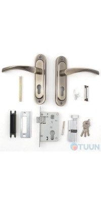 Bravo 50mm handle on the bar ant. brass + lock 1250/40 ant brass English 68mm 3cl