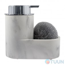Arino Liquid Soap Dispenser with Sponge Compartment, White Marble