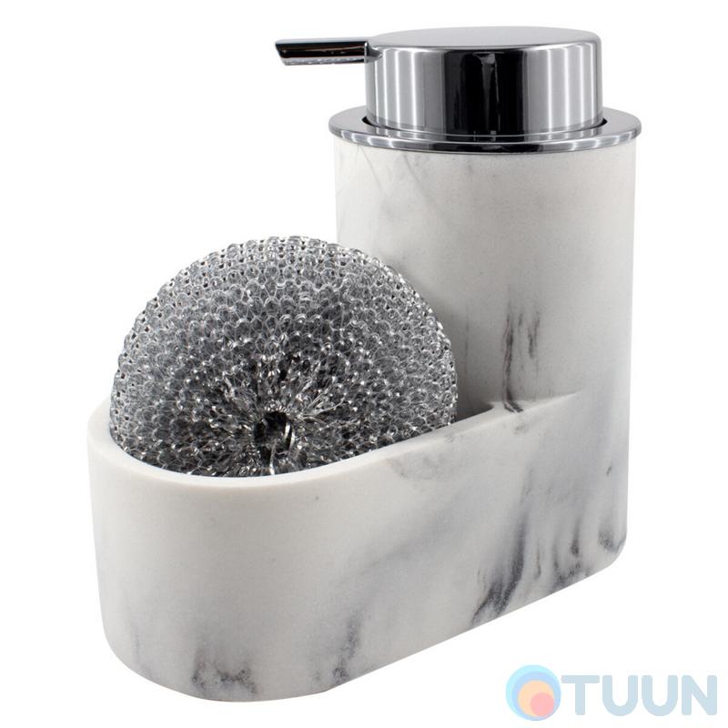 Arino Liquid Soap Dispenser with Sponge Compartment, White Marble