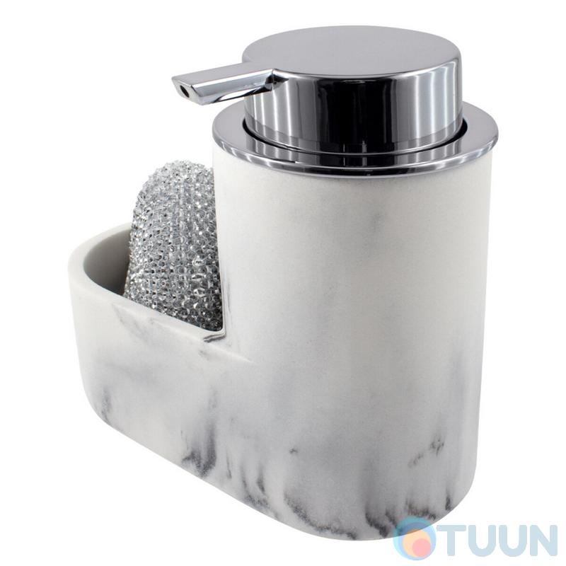Arino Liquid Soap Dispenser with Sponge Compartment, White Marble