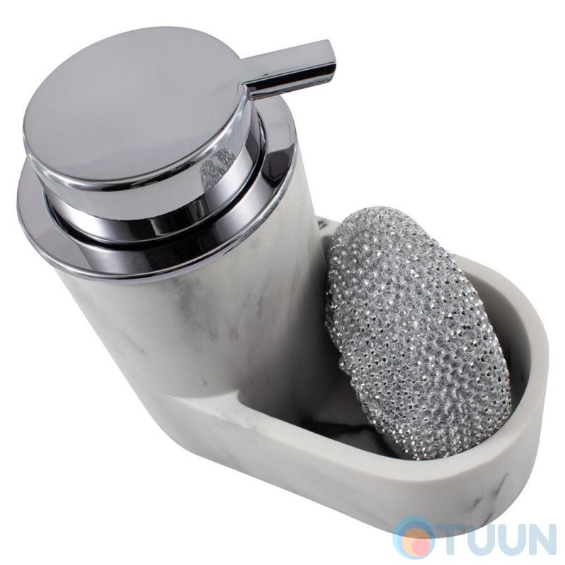 Arino Liquid Soap Dispenser with Sponge Compartment, White Marble