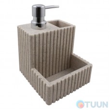 Arino Liquid Soap Dispenser with Sponge Compartment, Yellow Sand, Polyresin