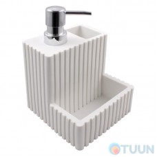 Arino Liquid Soap Dispenser with Sponge Compartment, White Sand, Polyresin