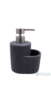 Arino Liquid Soap Dispenser with Brush Compartment, Gray, Polyresin