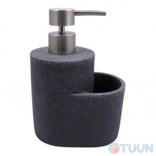 Arino Liquid Soap Dispenser with Brush Compartment, Gray, Polyresin