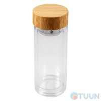 Arino Water Bottle with Filter, Bamboo Lid, 300 ml