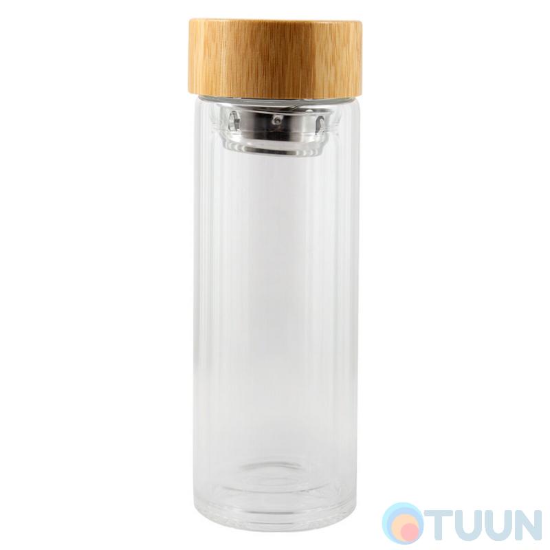 Arino Water Bottle with Filter, Bamboo Lid, 300 ml