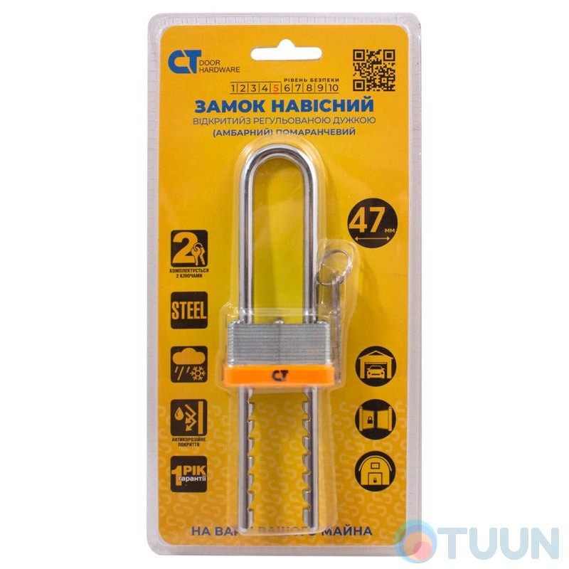 Comit padlock open with adjustable shackle 75-120mm (barn) 2-lock orange