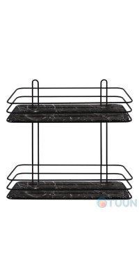 Arino bathroom shelf, rectangular, double, steel, 2 mounting methods, black marble