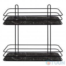 Arino bathroom shelf, rectangular, double, steel, 2 mounting methods, black marble