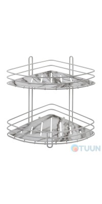 Arino corner double bathroom shelf, steel, 2 mounting methods, white marble