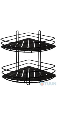 Arino corner double bathroom shelf, steel, 2 mounting methods, black marble
