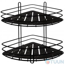 Arino corner double bathroom shelf, steel, 2 mounting methods, black marble