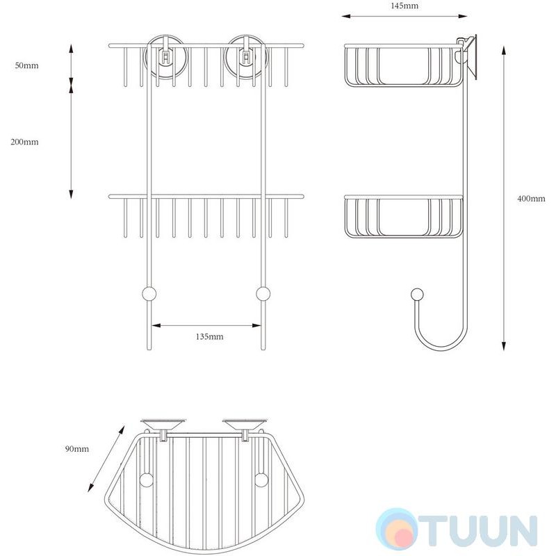 Double mesh shelf (new) with suction cups TC 1304
