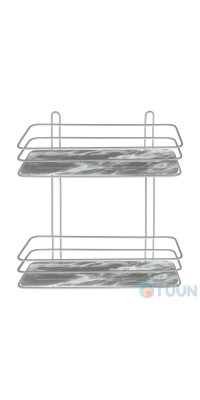 Arino bathroom shelf, rectangular, double, steel, 2 mounting methods, white marble