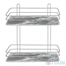 Arino bathroom shelf, rectangular, double, steel, 2 mounting methods, white marble