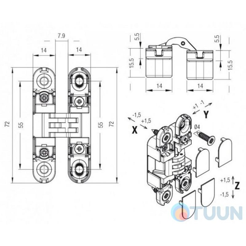 Hidden hinge Koblenz Kubikina Art.6100 NO HD black