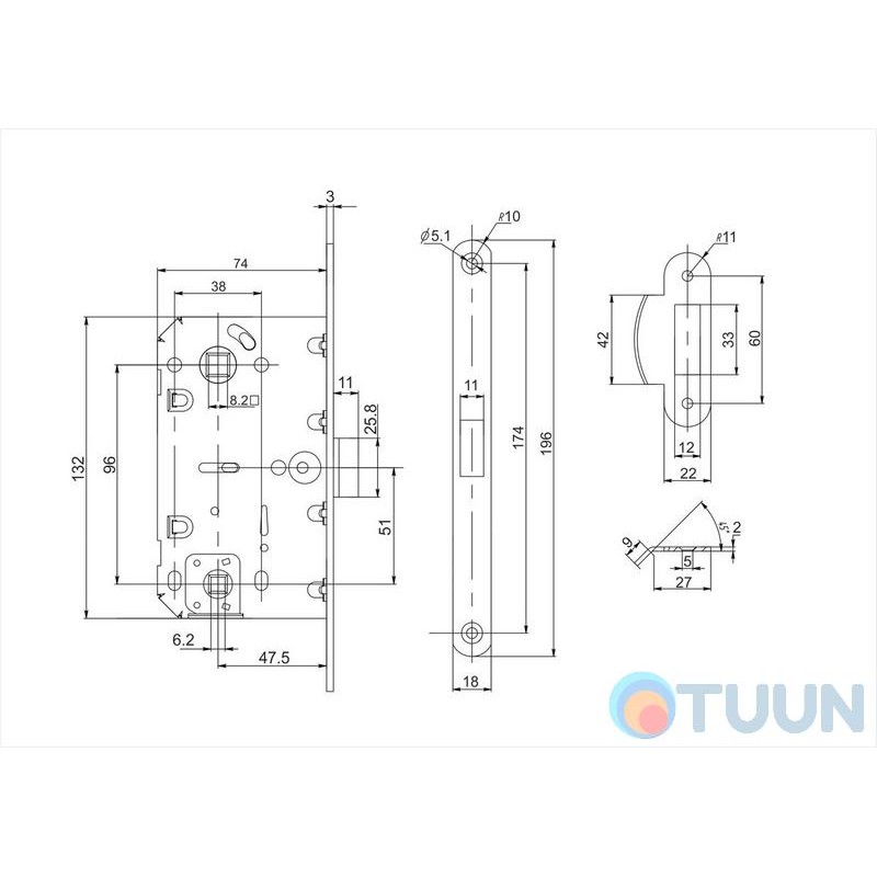 Comit 81690 Механизм уже сумм черный мц 96мм (ответная планка с отбойником)