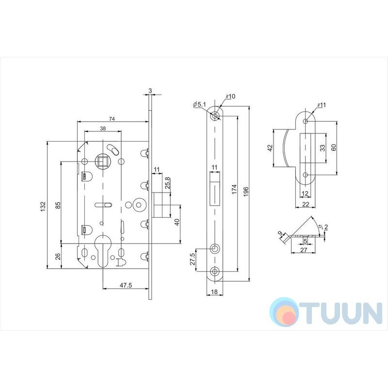 Comit 81692 Lock mechanism chrome mc 85mm (matching bar with bumper)